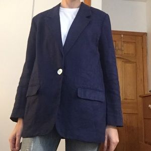 Vintage Dark Blue Linen Blazer